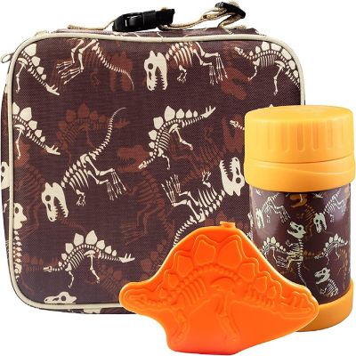Kids Lunch Bag Set (Dinosaurs) w Reusable Hard Ice Pack & Double-Insulated Food Jar for Drinks or Soups - Perfect Lunchbox Kits for Boys and Girls Back to Schoo Image 1