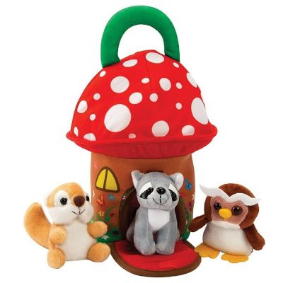 Kovot Mushroom Carrier Home with Soft Plush Forest Animals &#8211; Owl, Raccoon, and Beaver with Animal Sounds &#8211; Cuddly and Cute Toys &#8211; Fun and Learning Play Set &#8211; On Image 1