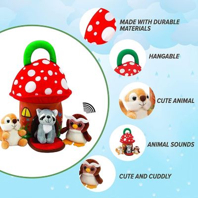 Kovot Mushroom Carrier Home with Soft Plush Forest Animals &#8211; Owl, Raccoon, and Beaver with Animal Sounds &#8211; Cuddly and Cute Toys &#8211; Fun and Learning Play Set &#8211; On Image 2