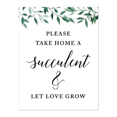 Koyal Wholesale Wedding Party Signs, Natural Greenery, Please Take Home a Succulent and Let Love Grow, 1-Pack Image 1