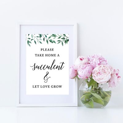 Koyal Wholesale Wedding Party Signs, Natural Greenery, Please Take Home a Succulent and Let Love Grow, 1-Pack Image 1