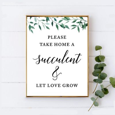 Koyal Wholesale Wedding Party Signs, Natural Greenery, Please Take Home a Succulent and Let Love Grow, 1-Pack Image 3