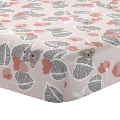 Lambs & Ivy Calypso Cotton Fitted Crib Sheet - Pink, Gray, White, Animals Image 1