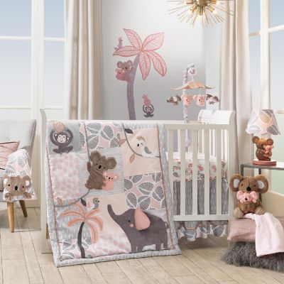 Lambs & Ivy Calypso Cotton Fitted Crib Sheet - Pink, Gray, White, Animals Image 2