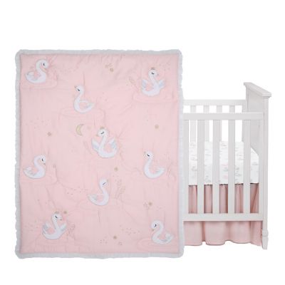 Lambs & Ivy Signature Swan Princess Pink Sateen 3-Piece Baby Crib Bedding Set Image 1