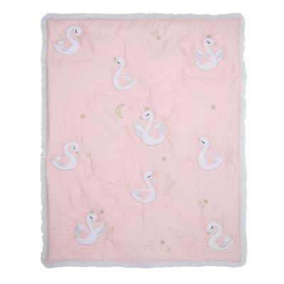 Lambs & Ivy Signature Swan Princess Pink Sateen 3-Piece Baby Crib Bedding Set Image 2