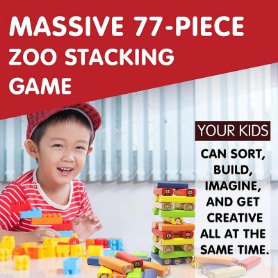 L&F Wooden Zoo Stacking Game 77 Pieces 3yrs+ Image 2