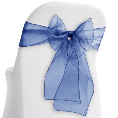 Lann's Linens 10 Organza Wedding Chair Cover Bow Sashes - Ribbon Tie Back Sash - Navy Blue Image 1