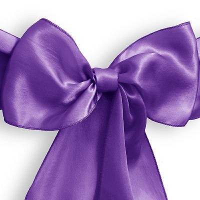 Lann's Linens 10 Satin Wedding Chair Cover Bow Sashes - Ribbon Tie Back Sash - Purple Image 1