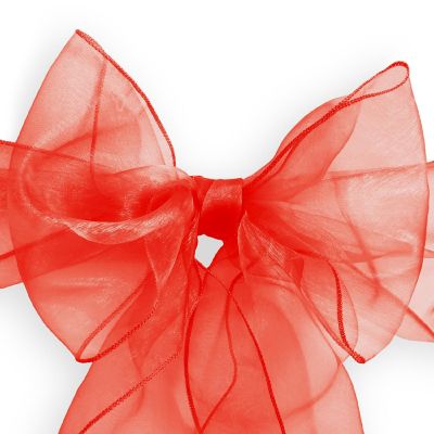 Lann's Linens 100 Organza Wedding Chair Cover Bow Sashes - Ribbon Tie Back Sash - Red Image 1