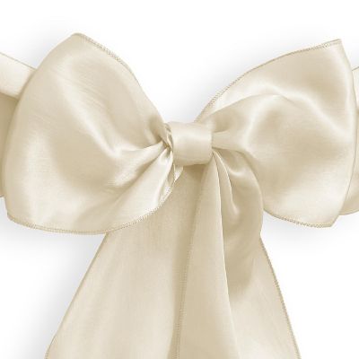 Lann's Linens 100 Satin Wedding Chair Cover Bow Sashes - Ribbon Tie Back Sash - Ivory Image 1
