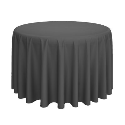 Lann's Linens 132" Round Wedding Banquet Polyester Fabric Tablecloth - Dark Gray Image 1