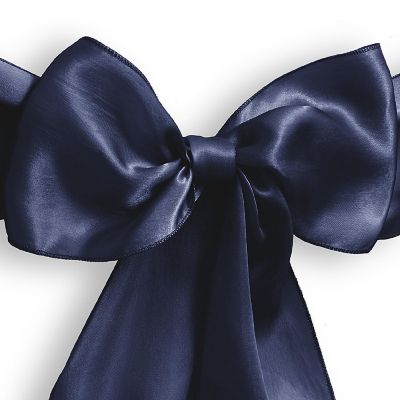 Lann's Linens 30 Satin Wedding Chair Cover Bow Sashes - Ribbon Tie Back Sash - Navy Blue Image 1