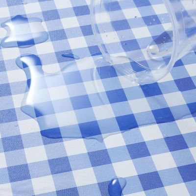 Lann's Linens 48'' x 30'' Blue Checkered Fitted Vinyl Tablecloth Flannel Backing - Waterproof Image 2