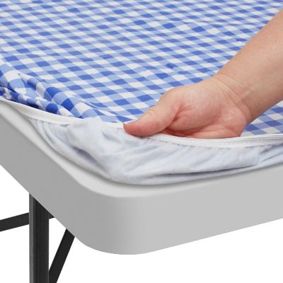 Lann's Linens 48'' x 30'' Blue Checkered Fitted Vinyl Tablecloth Flannel Backing - Waterproof Image 3