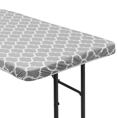 Lann's Linens 48'' x 30'' Gray Moroccan Vinyl Tablecloth with Flannel Backing - Waterproof Image 1
