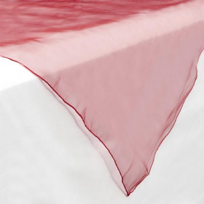 Lann's Linens 5 Organza Overlay Table Toppers 72" Square Wedding Tablecloth Covers- Burgundy Image 1