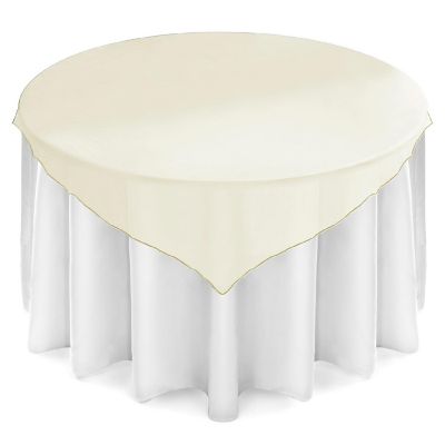 Lann's Linens 5 Organza Overlay Table Toppers 72" Square Wedding Tablecloth Covers - Ivory Image 1