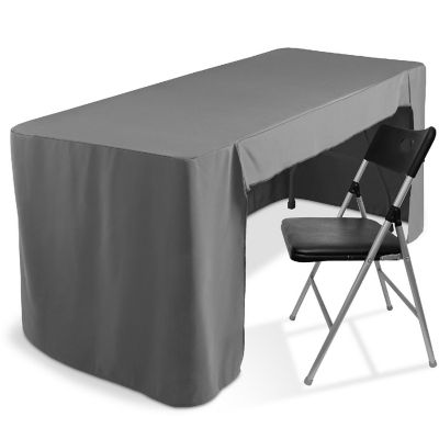 Lann's Linens 6' Fitted Tablecloth Cover with Open Back for Trade Show/Banquet/DJ Table, Gray Image 1