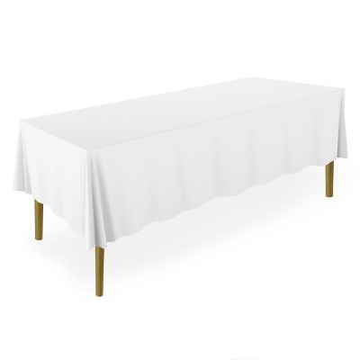 Lann's Linens 60" x 102" Rectangular Wedding Banquet Polyester Fabric Tablecloth - White Image 1