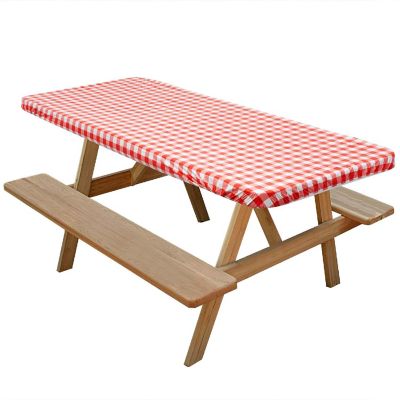 Lann's Linens 72'' x 30'' Red Checkered Vinyl Tablecloth with Flannel Backing - Waterproof Image 1