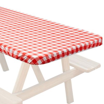 Lann's Linens 72'' x 30'' Red Checkered Vinyl Tablecloth with Flannel Backing - Waterproof Image 2