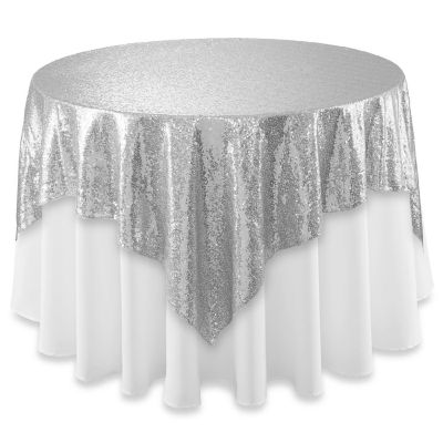 Lann's Linens 72x72 Silver Sequin Sparkly Table Overlay Tablecloth Cover Wedding Party Linens Image 1