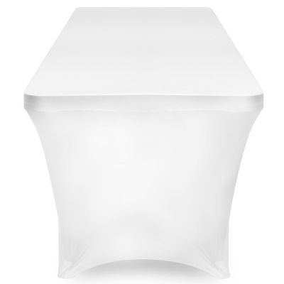 Lann's Linens 8' Fitted Spandex Stretch Fabric Tablecloth Cover for 96" x 30" Table - White Image 2