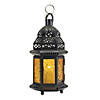 Large Decorative Etched Yellow Glass Moroccan Style Hanging Candle Lantern 10.25" Tall Image 1