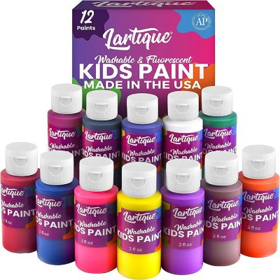 Lartique Tempera Paint Set, 12 Color Washable Paint for Kids in 2 Ounce Bottles, Made in USA Image 1