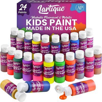 Lartique Tempera Paint Set, 24 Color Washable Paint for Kids in 2 Ounce Bottles, Made in USA Image 1