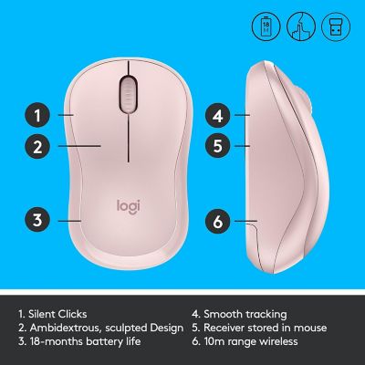Logitech M220 Silent Wireless Mouse, 2.4 GHz with USB Receiver, - Rose Image 2