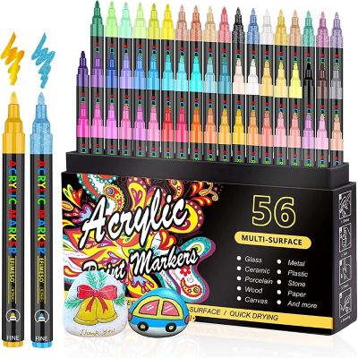 Loomini, Assorted Colors, Acrylic Paint Pens - 56 Colors - FineTip, 1 set Image 1