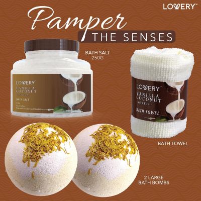 Lovery Bath and Body Gift Basket -Vanilla Coconut Home Spa - 9pc Set Image 2