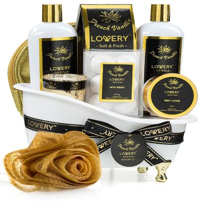 Lovery Gift Basket Set - Relaxing Home Spa Kit - Scented Spa Candle Image 1