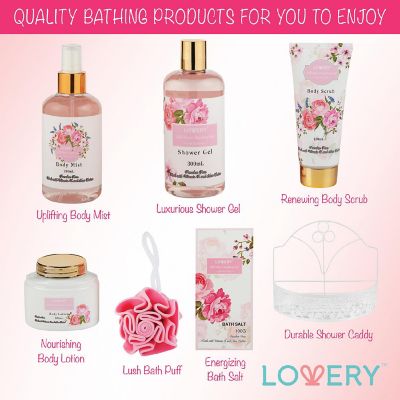 Lovery Home Spa Gift Basket - Wild Rose & Raspberry Leaf Scent - 7pc Image 1