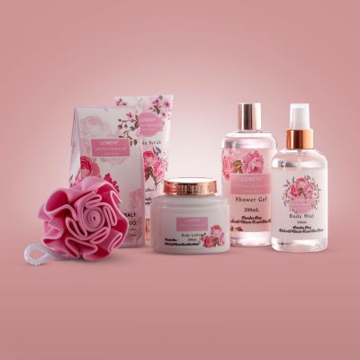 Lovery Home Spa Gift Basket - Wild Rose & Raspberry Leaf Scent - 7pc Image 3