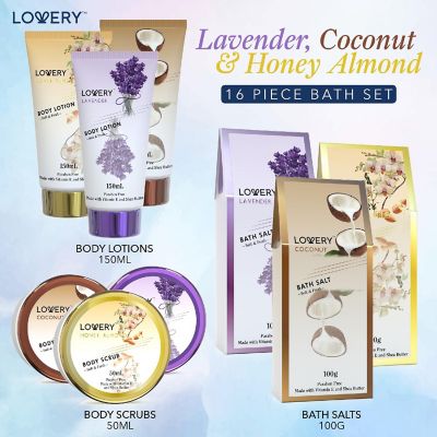 Lovery Home Spa Gift Baskets - Coconut, Lavender, Jasmine & Honey Almond Scent - 16pc Image 1