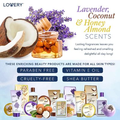 Lovery Home Spa Gift Baskets - Coconut, Lavender, Jasmine & Honey Almond Scent - 16pc Image 3