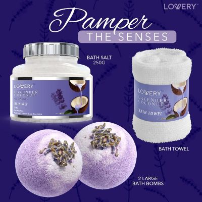 Lovery Home Spa Gift Set - Lavender Coconut - Handmade Pearl Basket - 9pc Image 2
