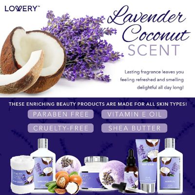 Lovery Home Spa Gift Set - Lavender Coconut - Handmade Pearl Basket - 9pc Image 3