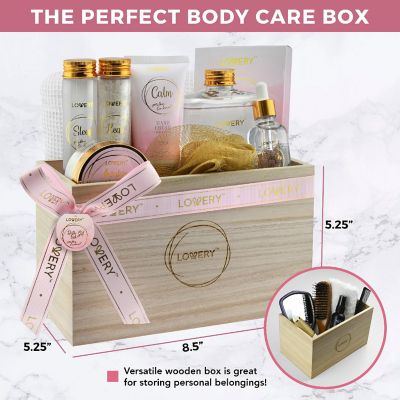 Luxury Home Spa Gift Basket - Milky Coconut Scent - Bath Pillow, Wooden Crate & More Image 2