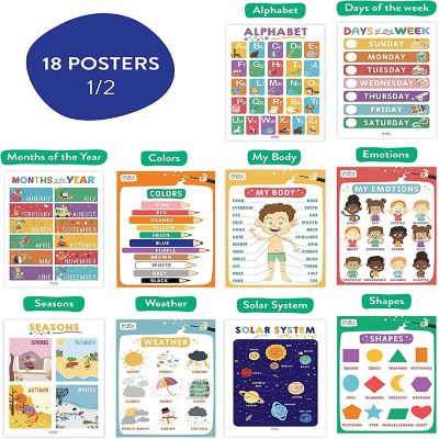 Magic Scholars Educational Posters, 18 Bundle Pack, Classroom Decor for Kids Toddler Learning Activities, Kindergarten, Pre School, Homeschool Supplies, Alphabe Image 3