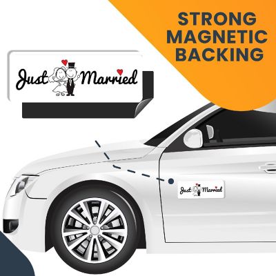 Magnet Me Up Just Married Magnet Decal, 3x8 Inches Heavy Duty Automotive Magnet for Car Truck SUV Image 3