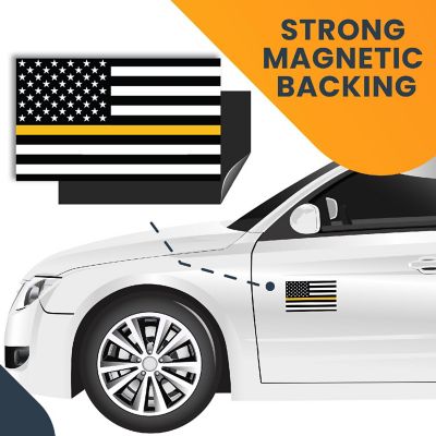 Magnet Me Up Thin Gold Line American Flag Magnet Decal, 3x5 In, Automotive Magnet for Car Truck SUV, in Support of All Emergency Services Dispatchers Image 3