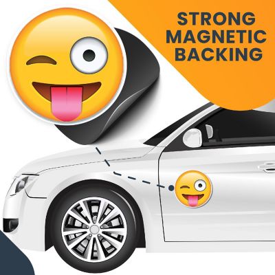Magnet Me Up Wink Tongue Out Emoticon Magnet Decal, 5 Inch Round, Cute Self-Expression Decorative Magnet For Car, Truck, SUV, Or Any Other Magnetic Surface Image 3