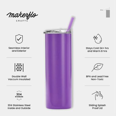 Makerflo 20 Oz Skinny Powder Coated Tumbler with Splash Proof Lid & Straw, Personalized DIY Gifts, Lavender, 1 pc Image 2
