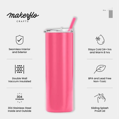 Makerflo 20 Oz Skinny Powder Coated Tumbler with Splash Proof Lid & Straw, Personalized DIY Gifts, Pink, 1 pc Image 3