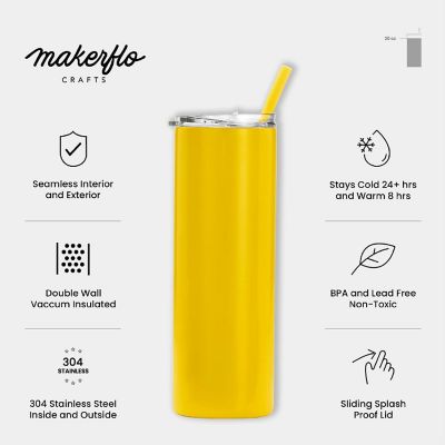 Makerflo 20 Oz Skinny Powder Coated Tumbler with Splash Proof Lid & Straw, Personalized DIY Gifts, Yellow, 1 pc Image 3