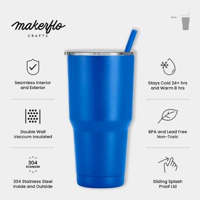 Makerflo 30 Oz Powder Coated Tumbler with Splash Proof Lid & Straw, Personalized DIY Gifts, Blue, 1 pc Image 3